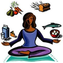 donna con vari tipi di cibo